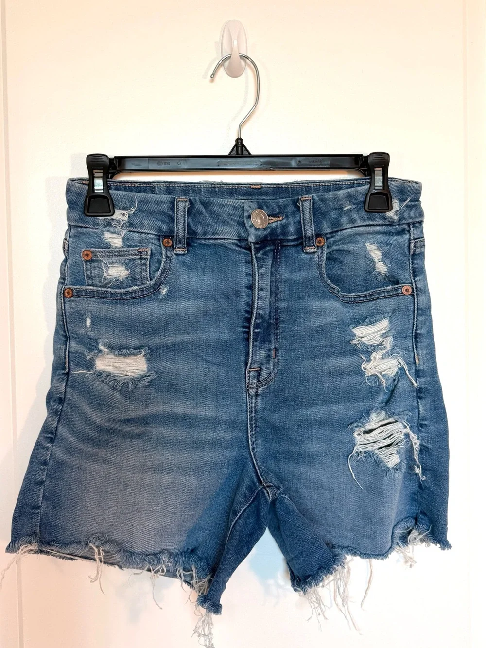 American Eagle Outfitters Curvy Hi-Rise Distressed High-Rise Denim Shorts